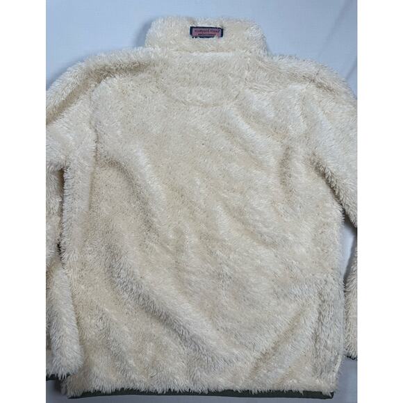 Vineyard Vines Teddy Fleece Snap Pullover Girls size L (14) Off White Pink Green - Picture 8 of 13